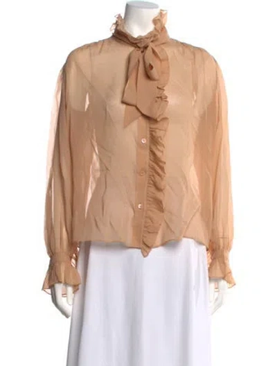 Pre-owned Frame Silk Tie Neck Blouse In Neutrals