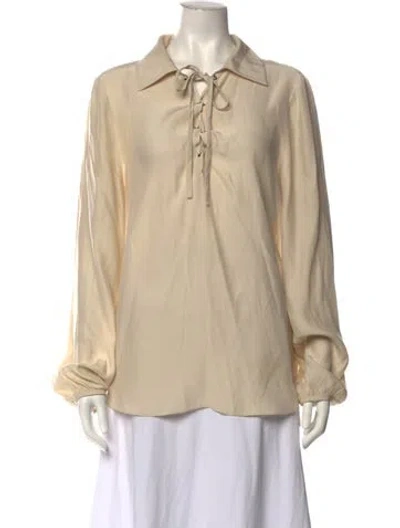 Pre-owned Frame Silk Tie Neck Blouse In Neutrals