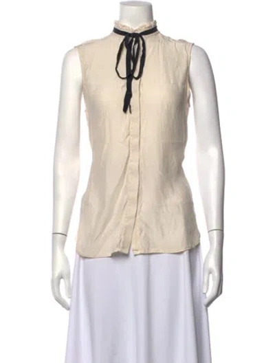 Pre-owned Frame Silk Tie Neck Blouse In Neutrals