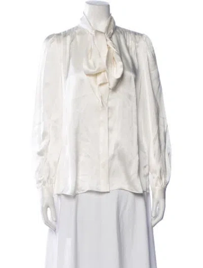 Pre-owned Frame Silk Tie Neck Blouse In Neutrals