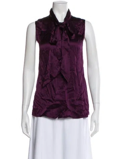 Pre-owned Frame Silk Tie Neck Blouse In Purple