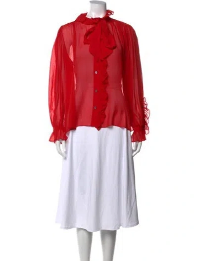 Pre-owned Frame Silk Tie Neck Blouse In Red