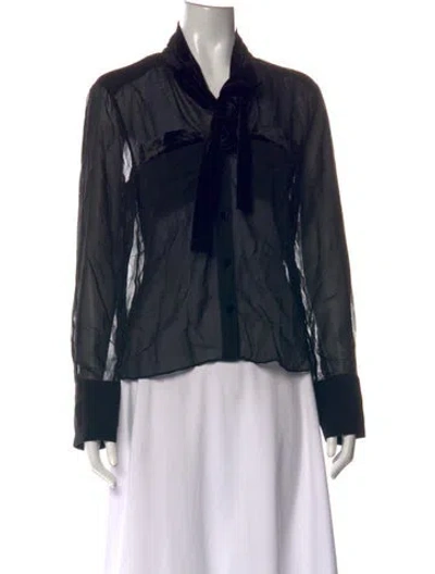 Pre-owned Frame Silk Tie Neck Blouse W/ Tags In Black