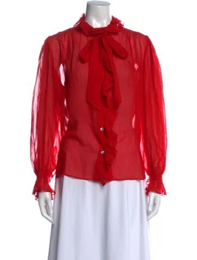 Pre-owned Frame Silk Tie Neck Blouse W/ Tags In Red
