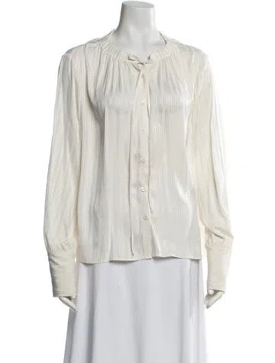 Pre-owned Frame Silk Tie Neck Blouse In White