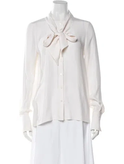 Pre-owned Frame Silk Tie Neck Blouse In White