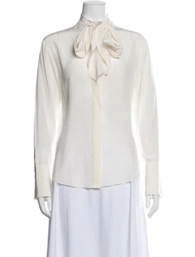 Pre-owned Frame Silk Tie Neck Blouse In White