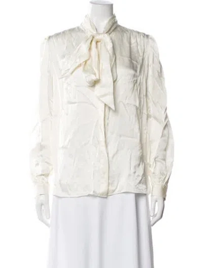 Pre-owned Frame Silk Tie Neck Blouse In White