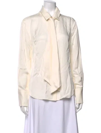 Pre-owned Frame Silk Tie Neck Blouse In White