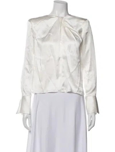 Pre-owned Frame Silk Tie Neck Blouse In White