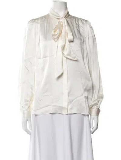 Pre-owned Frame Silk Tie Neck Blouse In White