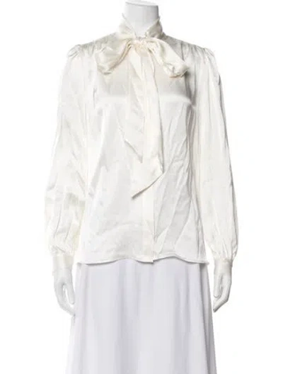 Pre-owned Frame Silk Tie Neck Blouse In White
