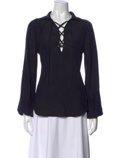 Pre-owned Frame Silk Tie Neck Top In Black