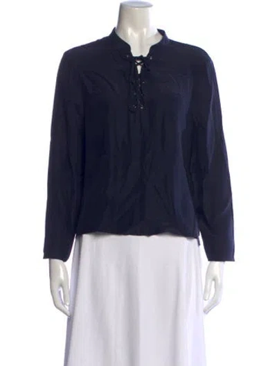Pre-owned Frame Silk Tie Neck Top In Blue