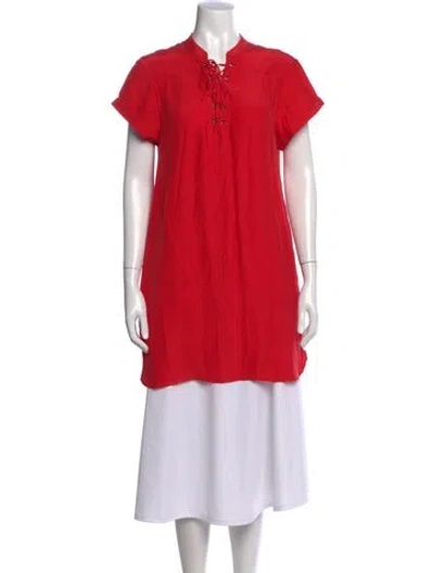 Pre-owned Frame Silk Tie Neck Tunic In Red