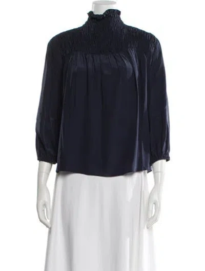 Pre-owned Frame Silk Turtleneck Blouse In Blue