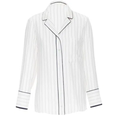 Frame Silk Vertical Stripe Piping Casual Pyjama Shirt In White