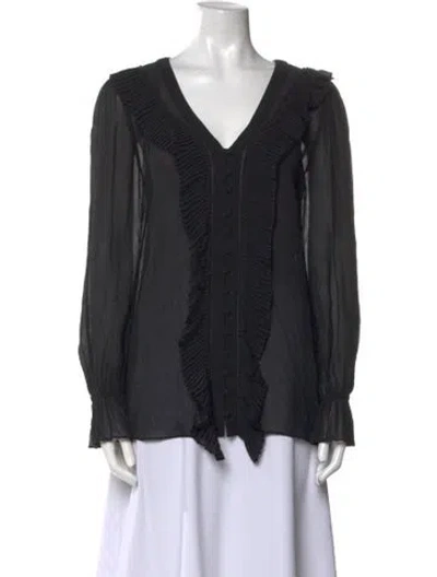 Pre-owned Frame Silk V-neck Blouse In Black