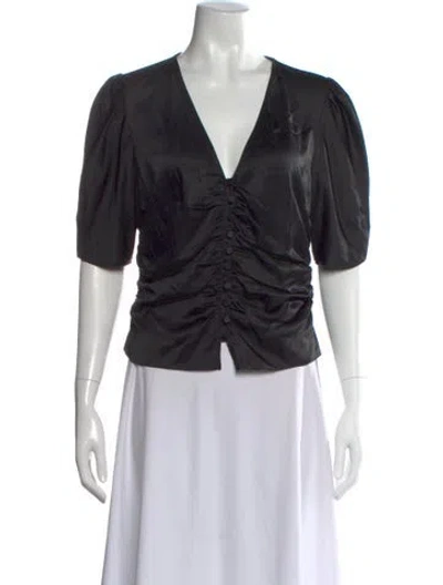 Pre-owned Frame Silk V-neck Blouse In Black