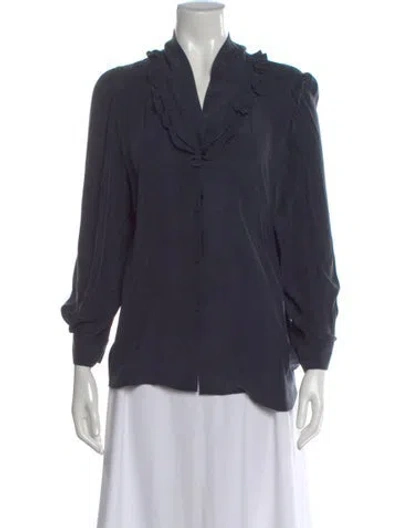 Pre-owned Frame Silk V-neck Blouse In Black