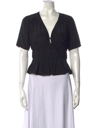 Pre-owned Frame Silk V-neck Blouse In Black