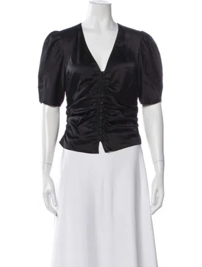 Pre-owned Frame Silk V-neck Blouse In Black