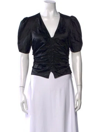 Pre-owned Frame Silk V-neck Blouse In Black