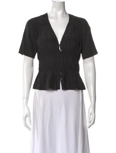 Pre-owned Frame Silk V-neck Blouse In Black