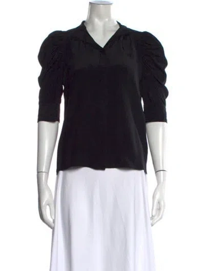 Pre-owned Frame Silk V-neck Blouse In Black