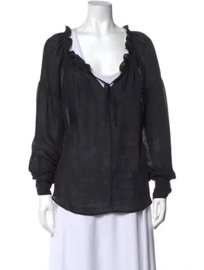 Pre-owned Frame Silk V-neck Blouse In Black