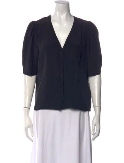 Pre-owned Frame Silk V-neck Blouse In Black