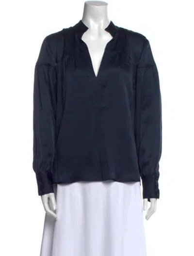 Pre-owned Frame Silk V-neck Blouse In Blue