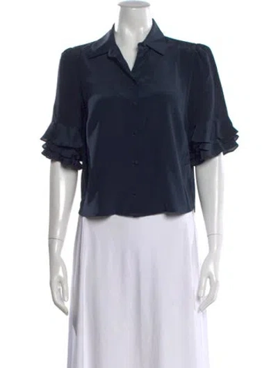 Pre-owned Frame Silk V-neck Blouse In Blue