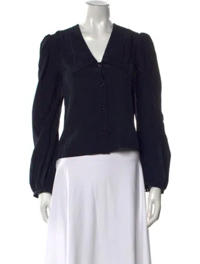 Pre-owned Frame Silk V-neck Blouse In Blue