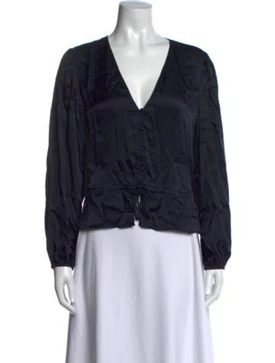 Pre-owned Frame Silk V-neck Blouse In Blue