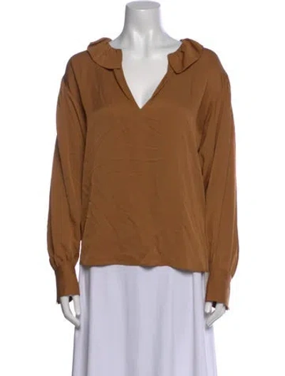 Pre-owned Frame Silk V-neck Blouse In Brown