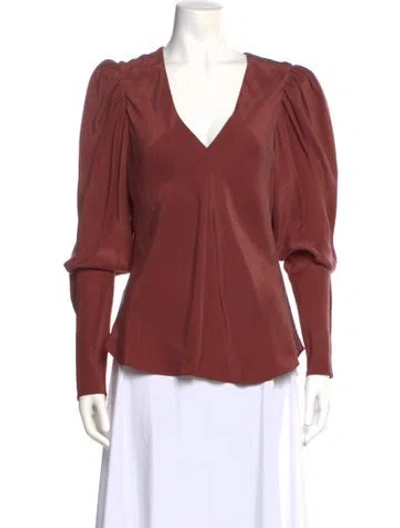 Pre-owned Frame Silk V-neck Blouse In Brown