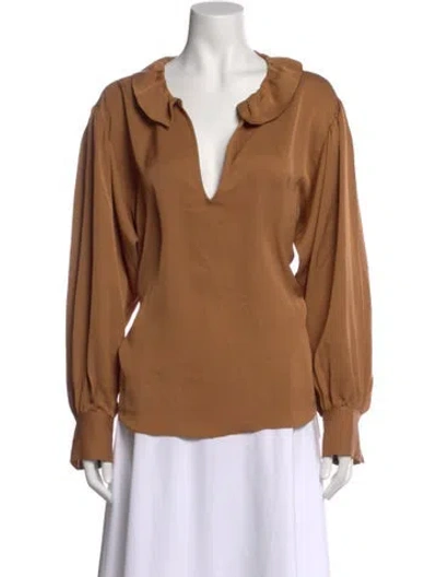 Pre-owned Frame Silk V-neck Blouse In Brown