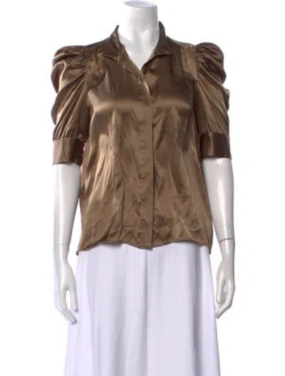 Pre-owned Frame Silk V-neck Blouse In Brown