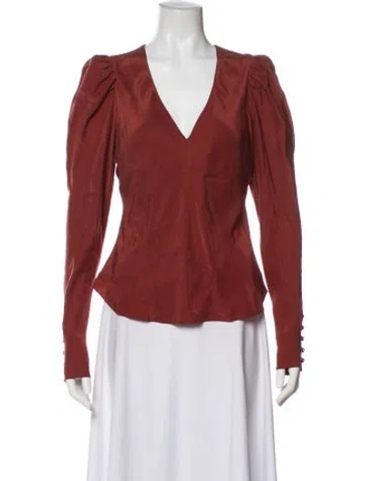 Pre-owned Frame Silk V-neck Blouse In Burgundy