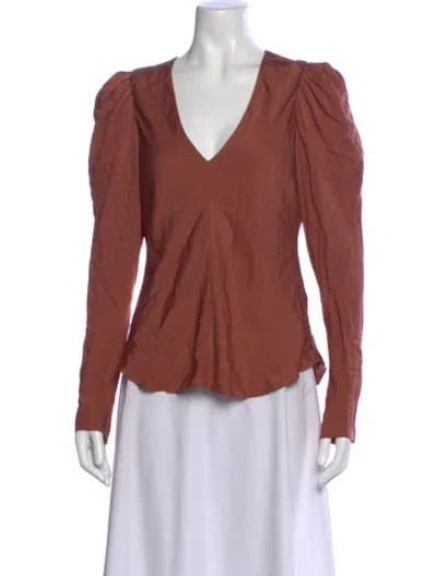 Pre-owned Frame Silk V-neck Blouse In Burgundy