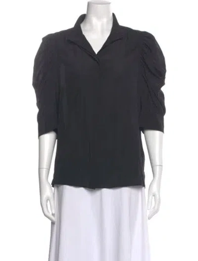 Pre-owned Frame Silk V-neck Blouse In Gray