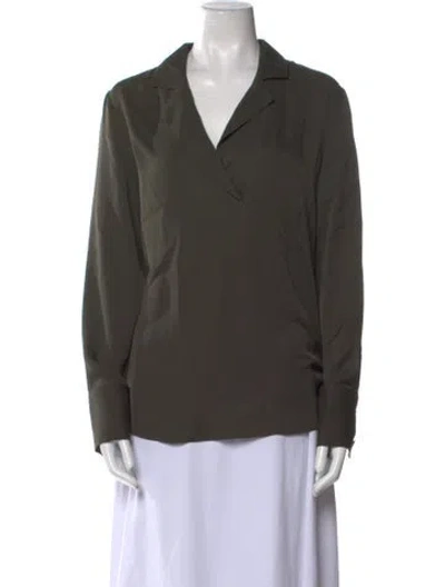 Pre-owned Frame Silk V-neck Blouse In Green
