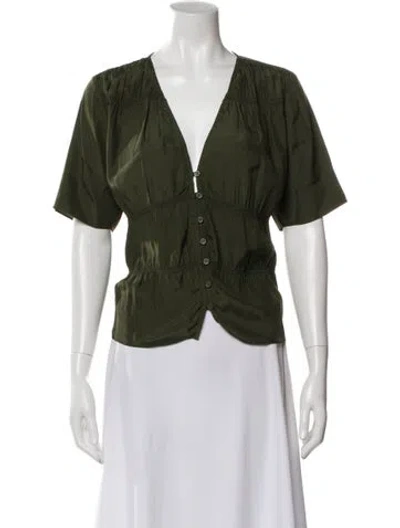 Pre-owned Frame Silk V-neck Blouse In Green