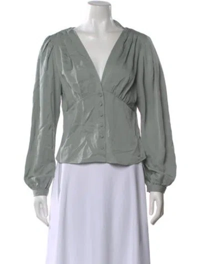 Pre-owned Frame Silk V-neck Blouse In Green