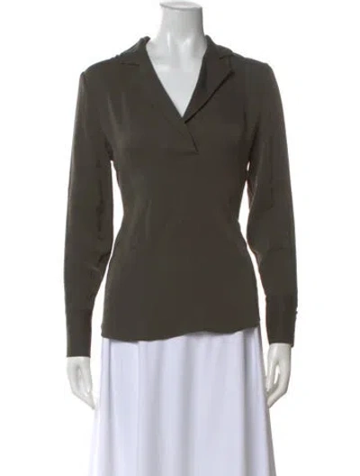 Pre-owned Frame Silk V-neck Blouse In Green
