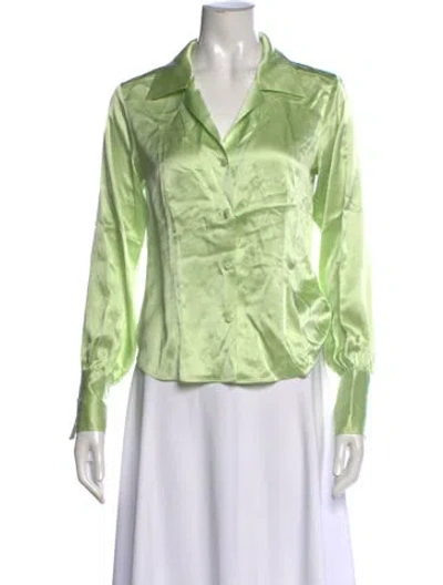 Pre-owned Frame Silk V-neck Blouse In Green