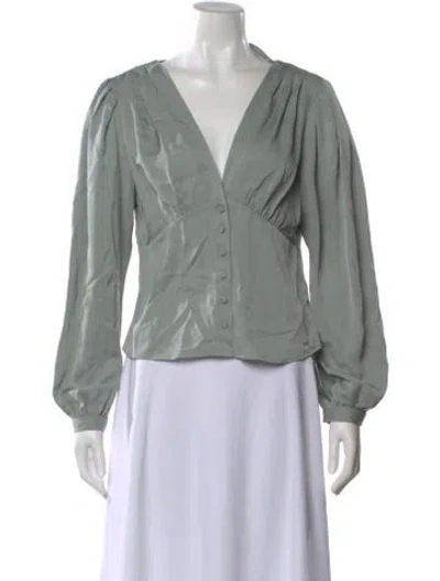Pre-owned Frame Silk V-neck Blouse In Green