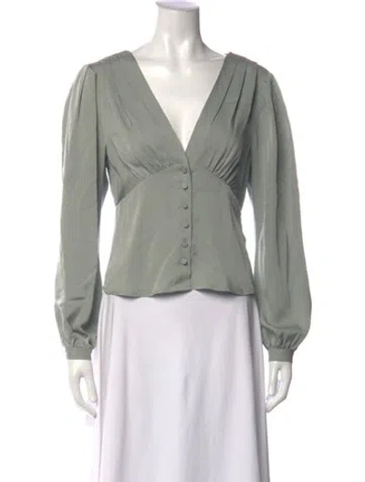 Pre-owned Frame Silk V-neck Blouse In Green