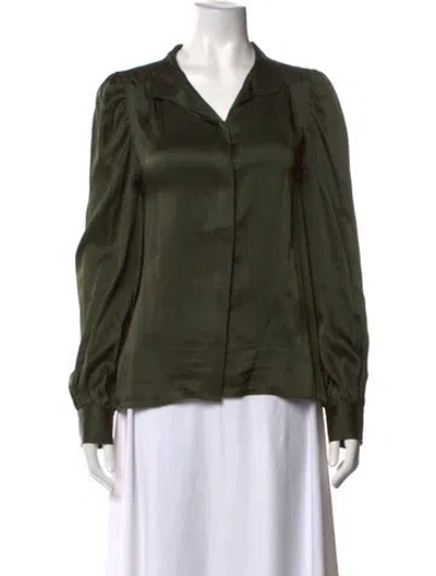 Pre-owned Frame Silk V-neck Blouse In Green/metallic